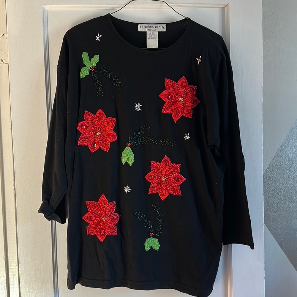 Beaded Poinsettia Holiday Top | Victoria Jones